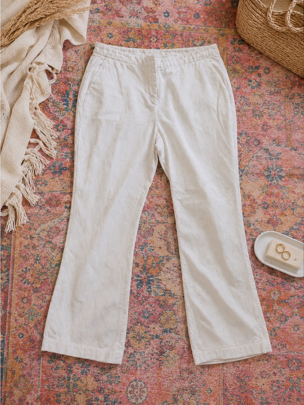 Aspesi White Corduroy Straight Leg Pants Italian Luxury Quiet Luxury Size 12